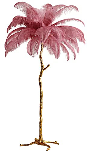 NileMAll Ostrich Feather Floor Lamp,Fringe Lamp Gold Finish Floor Lamp, Palm Tree Standing Light Dimmable with Foot Switch, Floor Lamp for Dining Room Kitchen Girl Room Decor