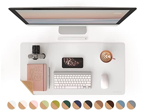 RENMTURE Doppelseitiges Mauspad, Naturkork und PU-Leder, große Schreibtischunterlage für Büro und Heimarbeit, Schreibtischschutz, rutschfest, wasserdicht, leicht zu reinigen (Weiß, 80 x 40 cm)