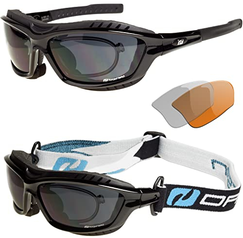 Daisan Motorradbrille mit Optik-Clip für Brillenträger schwarz glänzend