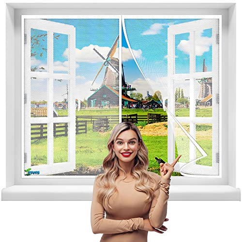 Insektenschutz Fenstergitter Magnet Fliegengitter Fenster, 170 x 155 cm Polyester, Fliegengitter für Fenster incl Klettband Automatisch Verschließen【Weiß】