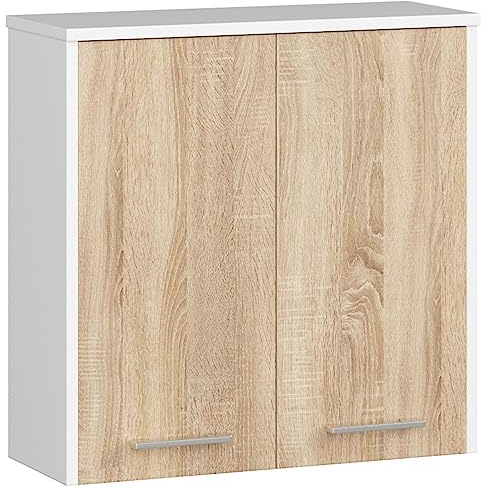 AKORD Meuble Haut WC Suspendu | Fin L60 | 2 Portes | Etagere Murale | Commode Salle de Bain | Armoire | Rangement | Toilette Mural | Placard Cuisine | 60x60x22,5 cm | Poids 18kg | Chêne Sonoma/Wenge