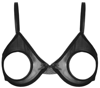 YONGHS Womens Sexy Lingerie Sheer Mesh Hollow Out Open Nipples Wireless Unlined Bra Tops Bralette Black XX-Large