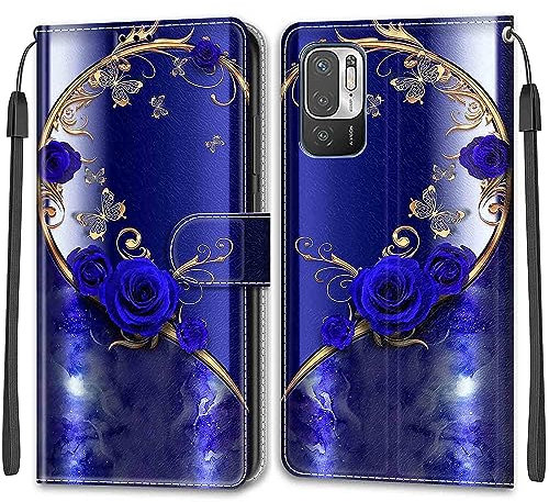 TOMYOU Coque pour Xiaomi Redmi Note 10 5G / Note 10T 5G / Poco M3 Pro 5G, Fermeture Magnétique Pochette Protection Housse avec Fentes pour Cartes Étui Rose Bleue