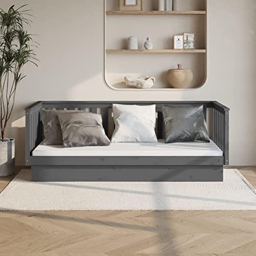 Festnight Tagesbett Holz Kiefer Einzelbett Schlafsofa Holzbett 90x200 cm Bettsofa Schlafsofa Holzbett Jugendbett Kinderbett Gästebett Bettsofa Grau