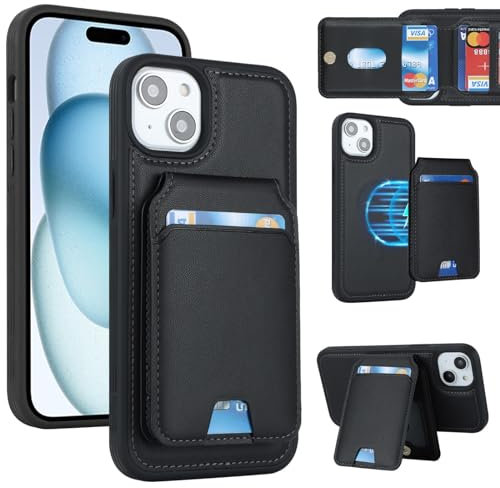 Zouzt for iPhone 15 Plus Detachable 2 in 1 Wallet Case with Card Holder for Magsafe, Magnetic PU Leather Flip Credit Slot Protective Phone Cover Women Men for iPhone 15 Plus 6.7 Inch - Black