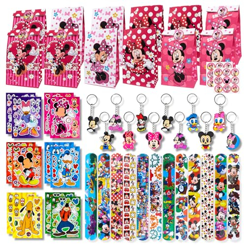 48Pcs Mickey & Minnie Mouse Party Mitgebsel, Geschenktüten, Schlüsselanhänger, Party Klatschen Armband, Aufkleber, Kinder Ggeburtstag Mitgebsel, für Kinder Jungen Mädchen Geschenke Party Zubehör