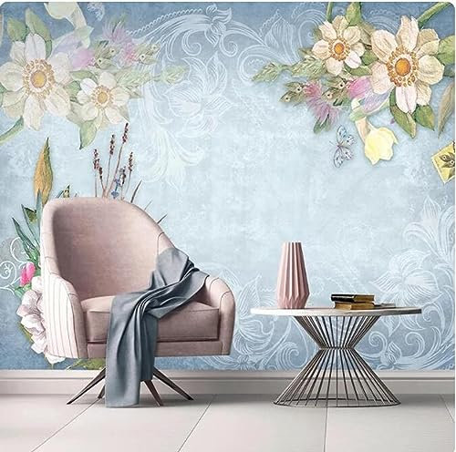 Papier peint 3D Floral bleu peintures murales salon chambre toile de fond décor à la maison peinture murale * 400 cm x 280 cm (157.4x110.2 pouces)