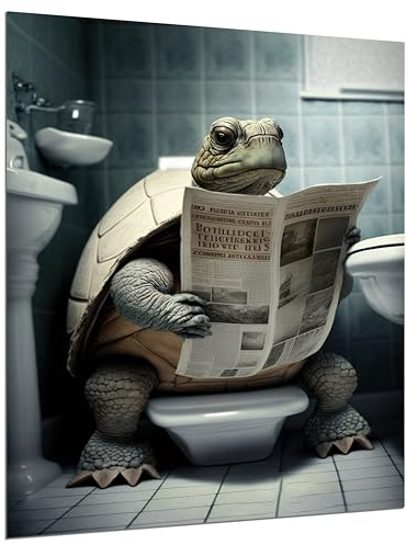 DARO Design - Bilder Deko Gäste WC Wandbild Badezimmer Bad Toilette Kunstdruck Bild auf 6mm HDF 30x20 cm Schildkröte Wanddeko - lustige Wandbilder Leinwand Poster Aesthetic Room Decor Turtle