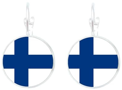 ALTCIRNMD Ohrhänger Mit Finnland-Flagge – Rundes Charm-Design Mit Baumelnder Flagge,Kreuzmuster-Ohrstecker,Ornament,Hip-Hop-Finn-Flagge-Ohrhänger,Schmuck Für Damen,2,8 cm × 1,5 cm