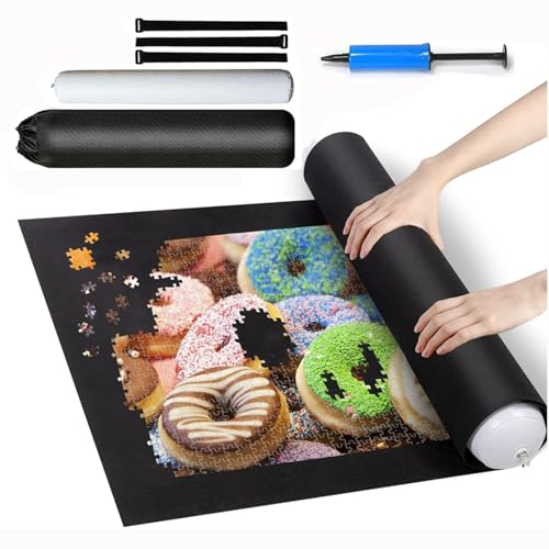 BAAQII Jigsaw Puzzle Mat Roll Up - 1500 1000 Pieces Saver Black Non-Slip Felt Pad Saver, Puzzle Roll Jigsaw Storage Felt Mat