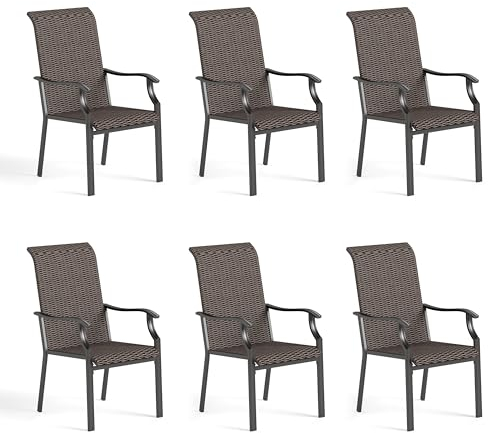 PHIVILLA Rattan Gartenstühle 6er Set, Hochlehner Gartenstuhl, Dunkelbraun, Outdoor Indoor Verwendung für Veranda, Hof, Balkon, Terrasse, Wetterfest