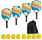 Relaxdays Pickleball Set, 4 Schläger & 8 Bälle, Ballspiel USA, Anfänger & Profis, Paddles mit Beutel, Holz, Mehrfarbig