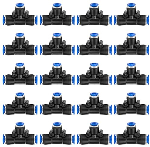 QIMEI-SHOP Pneumatik Steckverbinder T Pneumatikverbinder 8mm auf 6mm auf 8mm Pneumatische Fittings Push In Schnellkupplung Schnellsteckverbinde für Luft 20 Stück