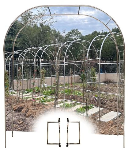 Stylish 7.8FT Garden Arch Arbor, Stainless Steel Garden Arch Wedding Arch For Garden Backyard, Lawn(Color:25mm+base,Size:2.8 * 2.4m(9.2 * 7.9ft))