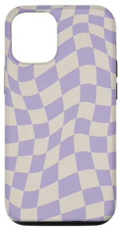 Hülle für iPhone 12/12 Pro Schachbrett im Vintage-Stil, kariert, Violett und Beige