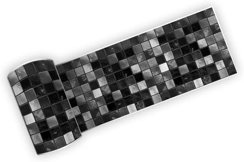 neukids Peel and Stick Black Mosaic Wall Border, DIY Skirting Border, Wall Borders Living Room Bedroom Bathroom Kitchen Decoration Wallpaper Border