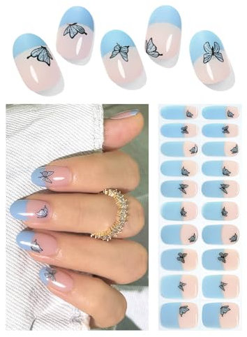Wahrshei Nagelfolien | 20 French Schmetterling UV Gel Nagelfolie | Nagelfolie Selbstklebend | Gel Nail Stickers, Gellack Wraps für Nagel