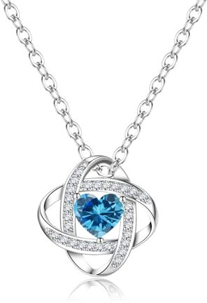 GEMAURA Halskette Damen Silber 925, Kristall Kette Mit Herz Anhänger, Zirkonia Verstellbar Schmuck Frauen Geschenk (Weiß/Blaue/Lila)