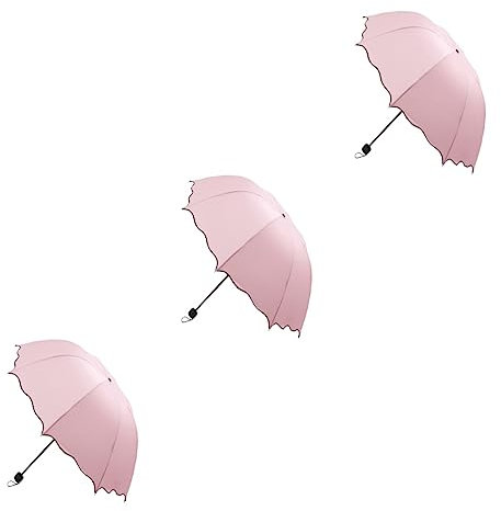 LIFKOME 3pièces Parasol Pliant Anti-uv à Triple Pliage Parapluie Créatif Pour Couleur Rose Design Portable Et Pratique
