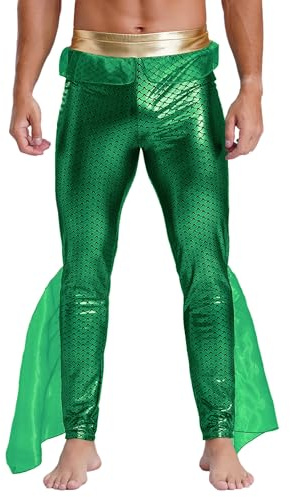 Xnihocha Meerjungfrau Leggings Herren Glänzende Slim Fit Hose Skinny Pants mit Flossen Karneval Festival Halloween Party Hosen Grün XL