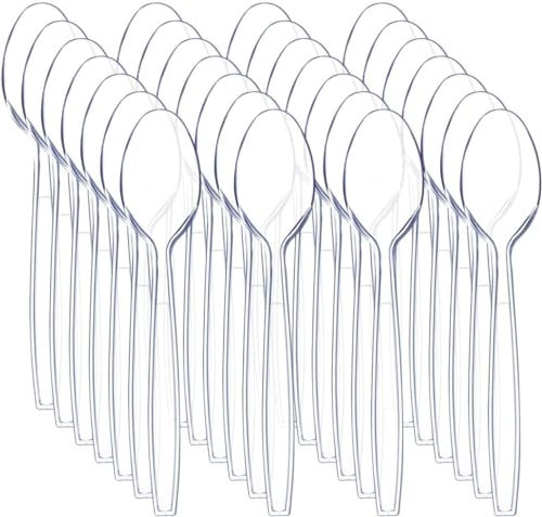 aangel ENTERPRISE 100pcs Premium Quality Reusable Clear Spoons, Strong, Sturdy & Durable Clear Cutlery for Any Occasions