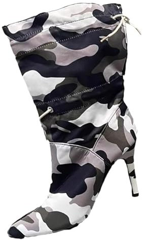 Stivali da donna alla moda con fondo spesso tacco grosso traspirante moda testa rotonda tacco grosso scarpe da donna gamba larga stivali alti al ginocchio donna, bianco, 39.5 EU