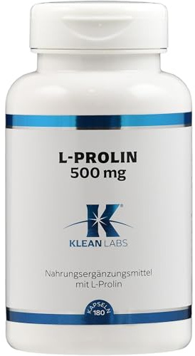 Klean Labs® - L-Prolin - 180 Kapseln 500mg Prolin pro Kapsel - ohne Zusatzstoffe, vegan, in Deutschland produziert - semi-essentielle Aminosäure