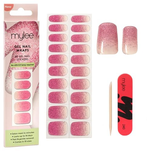 Mylee Gel Nail Wraps [Pink Stardust] – 10 Pre-Cured Gel Stickers for Instant Mani – No Lamp Needed, Chip-Resistant, Glossy Finish, Lasts Up to 14 Days – Easy to Apply, Vegan & Cruelty-Free