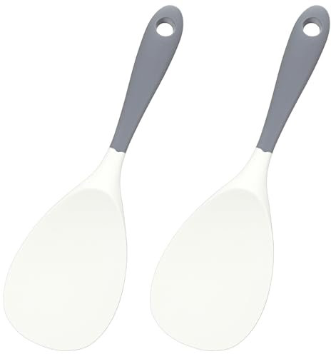 MBAIYO 2Pcs Heat-Resistant Silicone Rice Paddle, Rice Serving Spoon Non-Stick Cooking Utensil Cooker Serving Scooper for Rice Salads Mashed Potato