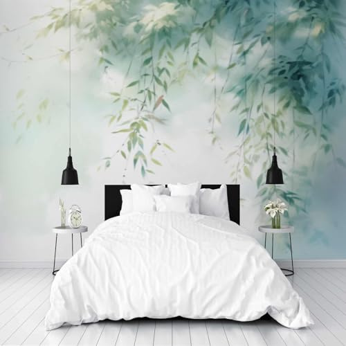 Weidenzweige Schlafzimmer Fototapete 3D Effekt Pflanzenblätter Wandtapete Schlafzimmer 300x210 cm Vlies Tapeten Moderne Wandtapete Wohnzimmer Wandbilder Dekoration