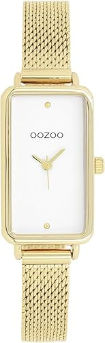 Oozoo Timepieces Damen Uhr in Gold I Armbanduhr Damen mit Edelstahlarmband I Moderne Uhr für Frauen I Edle Analog Damenuhr Rechteckig 19x31mm Gehäuse C11533