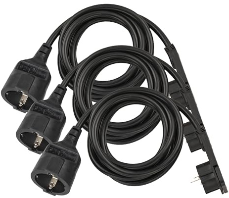 Brennenstuhl Qualitäts-Kunststoff-Verlängerungskabel mit Flachstecker (Verlängerungskabel flach für innen mit 2m Kabel) schwarz (Packung mit 3)