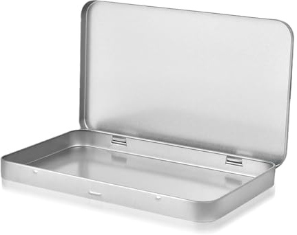 YKEBVPW Metal Tin Box with Hinged Lid Large Storage Case for Watercolor Jewelry Pens Erasers Pills Candy Crafts Organize Thin Rectangular Box 7 x 4.25 x 0.59''