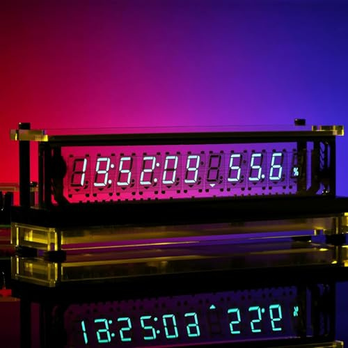 MiBoce VFD-Bildschirm-Digitaluhr, LED-transparente Leuchtstoffuhr, Mit Mehreren Anzeigemodi, Uhrzeit/Datum + Temperatur Und Luftfeuchtigkeit, Retro-Schreibtischdekoration Als Geschenk
