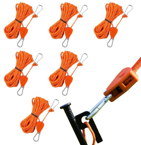 6 Pcs 4m/13.12ft Corde à Cliquet Voile Ombrage, Ratchet Poulie à Cliquet | Réglable Cordes de Tension Réfléchissantes avec Tendeurs, Robuste Corde de Camping Légère pour Tente, Camping, Lampes