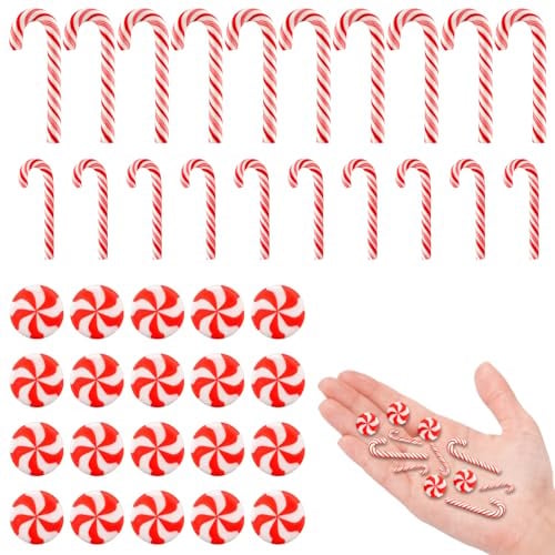 Mini Zuckerstangen Weihnachtsdeko, 40pcs Bonbon Deko Weihnachten, Zuckerstangen Deko, Mini Candy Deko, Weihnachtsbonbon Künstliche Süßigkeiten, für DIY Basteldekorationen, Heimdekoration