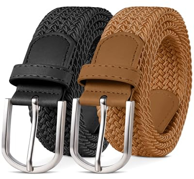 YOUCHAN 2er-Pack Gürtel für Damen und Herren Gürtel Elastische Flechtgürtel 3,3 cm Stretchgürtel mit Verstellbarer Dehnbarer Stoffgürtel Unisex