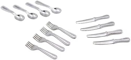 12-Piece 1/12 Scale Silver Miniature Cutlery Set - Stainless Steel Dollhouse Accessories for Cupcake Decorations and Model Displays (0.8 Tiny Forks/Spoons)