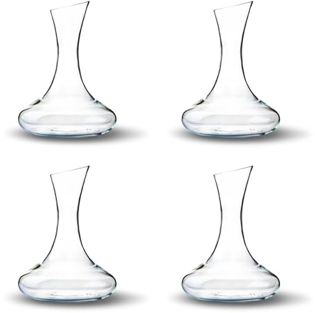 Katie Jayne 4-Pack Signature 1.5L Mouth-Blown Glass Wine Decanters/Aerators | 30.5cm Carafes for Port with Wide Base | Wine Pourers with Flared Neck for Enhanced Flavour | Gift-Boxed Wine Glassware