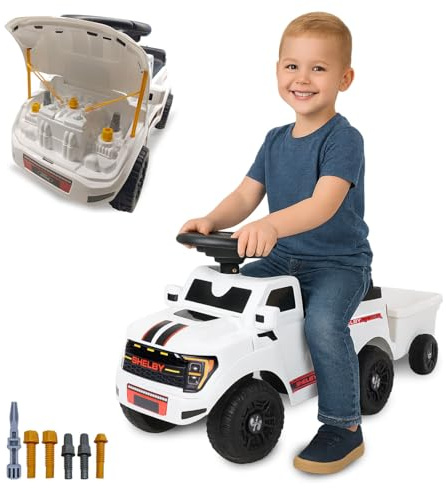 JAMARA 464066 Rutscher Shelby Ford F-150 Raptor mit Anhänger, Car für Kinder ab 12 Monate, Auto Baby Rutschauto, Spielzeug Rutscher, Geschenkidee für Kinds, Hupe, Kippschutz, Sound