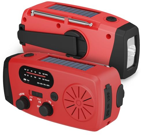 Fontastic Rock Notfallradio mit Kurbel und Solar, SOS Alarm, Taschenlampe - Kurbelradio mit Solar und Powerbank, 4000 mAh Akku, 5V 2,4A USB-A - AM/FM Emergency Radio mit Teleskopantenne