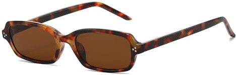 LJCZKA Retro Rechteckige Sonnenbrille für Damen Herren Klein Schmal Sonnenbrille Mode Eckig Brille 90er Jahre mit UV400 Schutz (Hawksbill Braun)