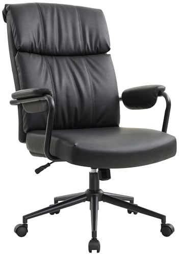 IWMH Bürostuhl Vintage, Ergonomisch Schreibtischstuhl PU Leder Stoff | Chefsessel mit Lumbalstütze, hoher Rückenlehne Höhenverstellbarer, pc Stuhl Computerstuhl 150kg für Büro Wohnzimmer, Schwarz