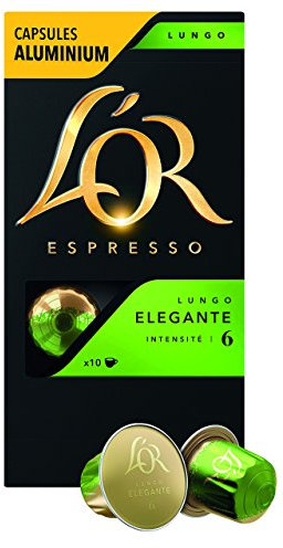 L'Or Espresso Café Lungo Elegante - Intensité 6 - 10 Capsules en Aluminium Compatibles avec les Machines Nespresso®*