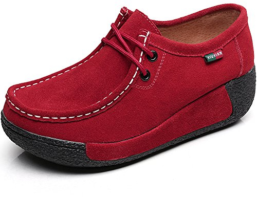 Shenn Damer mocka mokassins Cchnüren sig uppe klassiska sneakers mode bekväma halvskor, - röd - 37.5 EU