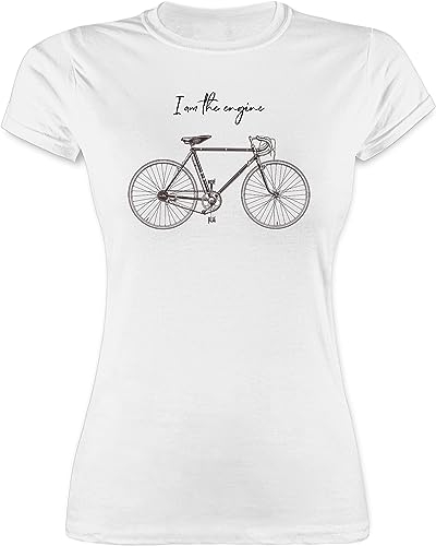 Shirt Damen - Fahrrad Bekleidung Radsport - I am The Engine I Rennrad I Geschenk Radfahrer I Fahrradliebhaber I Cycling - S - Weiß - t-Shirt mit fahrradmotiv Fahrrad-Shirt Radfahren Rad
