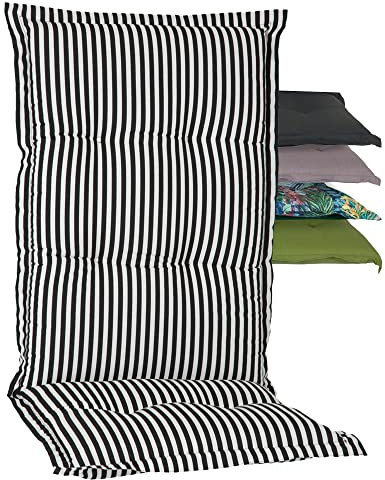 Beo Nizza Gartenstuhlauflagen Hochlehner | Premium-Qualität Made in EU | Hochlehner Auflagen nach Öko-Tex Standard | UV-beständig | Atmungsaktiv | Waschbar | Schadstofffrei | Streifen Schwarz-Weiß