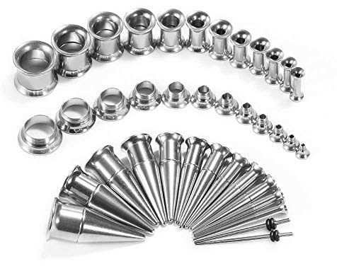 TBOSEN 36PCS Ohr Gauge Stretching Kit Edelstahl Double Flare Legierung Tapers 2 In 1 Stecker Set Öse 14G-00G