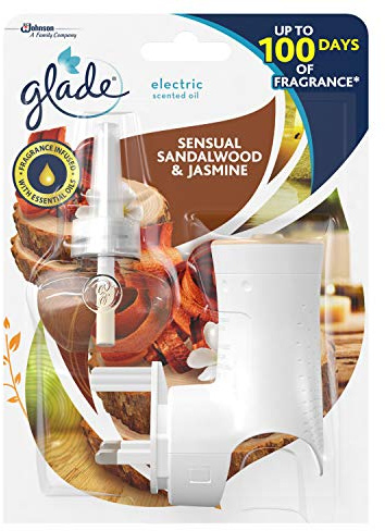 Glade Plug in Air Freshener Holder and Refill, Electric Scented Oil Room Air Freshener, Sandalwood & Jasmine, 1 Holder + 20ml Refill