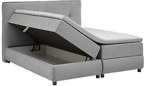 Atlantic Home Collection TILO Boxspringbett inklusive Topper (Härtegrad H2) und Stauraumfunktion beidseitig, hellgrau, 200 x 200 cm